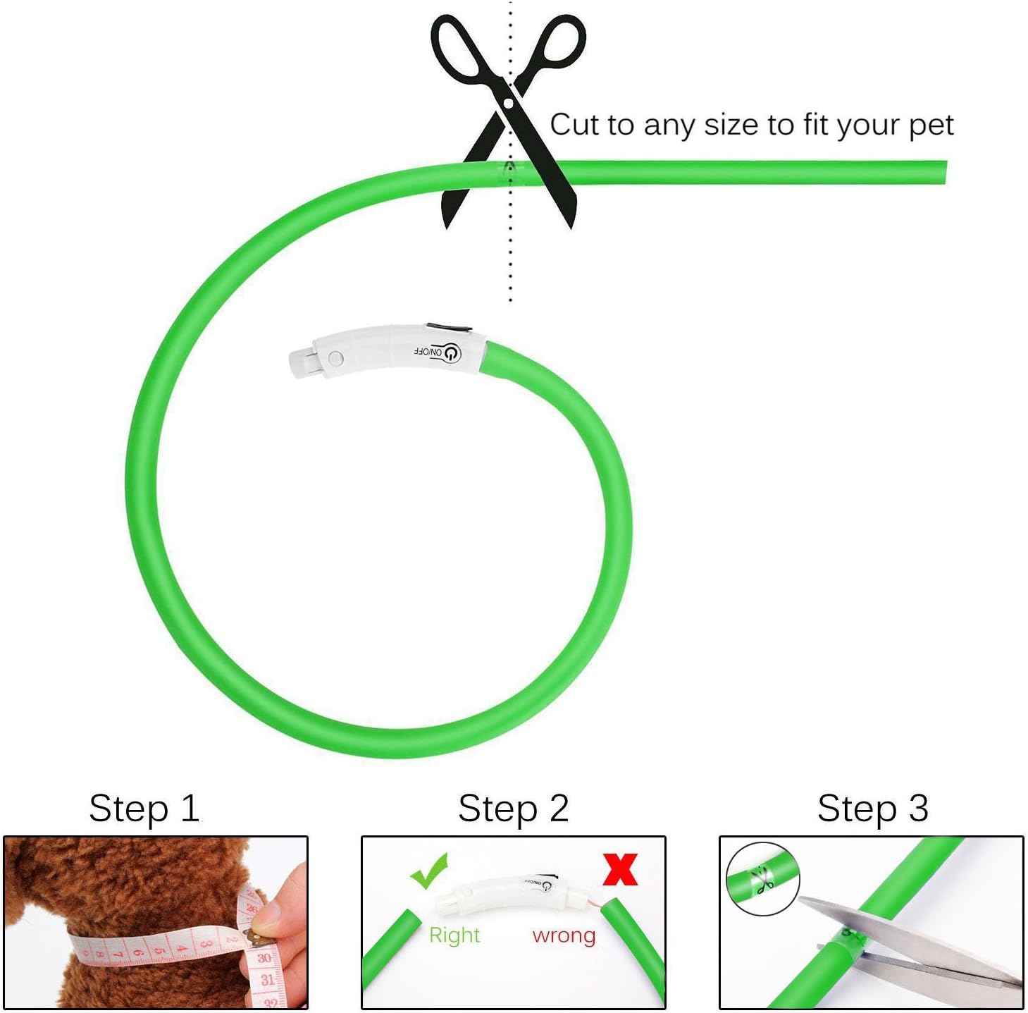 LED Dog Collar,USB Rechargeable Glowing Dog Collars, Light Up Collar Improved Pet Safety &Visibility at Night, 3 Flashing Modes,Water-Resistant Lighted Collar Fits for Small Medium Large Dogs