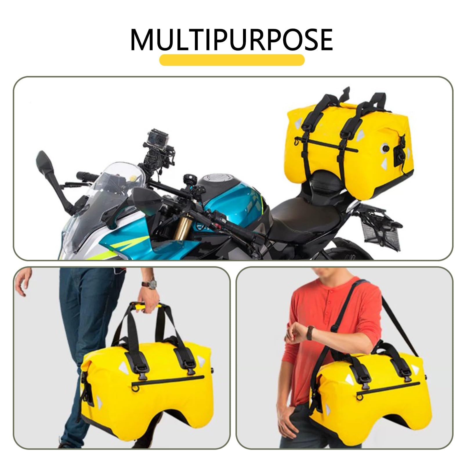 Motorrad Hecktasche Saddlebag Multifunktionale Gepäcktasche wasserdichte Motorrad-Rücksitztasche PVC-Motorrad-Trockenbeutel Geeignet Für Motorradfahren, Bootfahren Und Angeln(Black,50L)