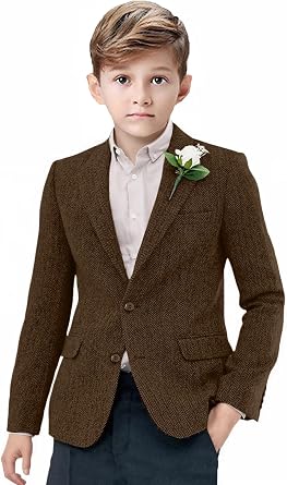 Boys Suit Blazer Retro Tweed Kids Jacket for Boy Herringbone Vintage Sport Coat Formal School Casual Wedding Jacket