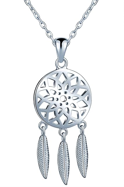 Infinite U Women's 925 Sterling Silver Dangling Feather Tribal Dreamcatcher Pendant Extender Necklace
