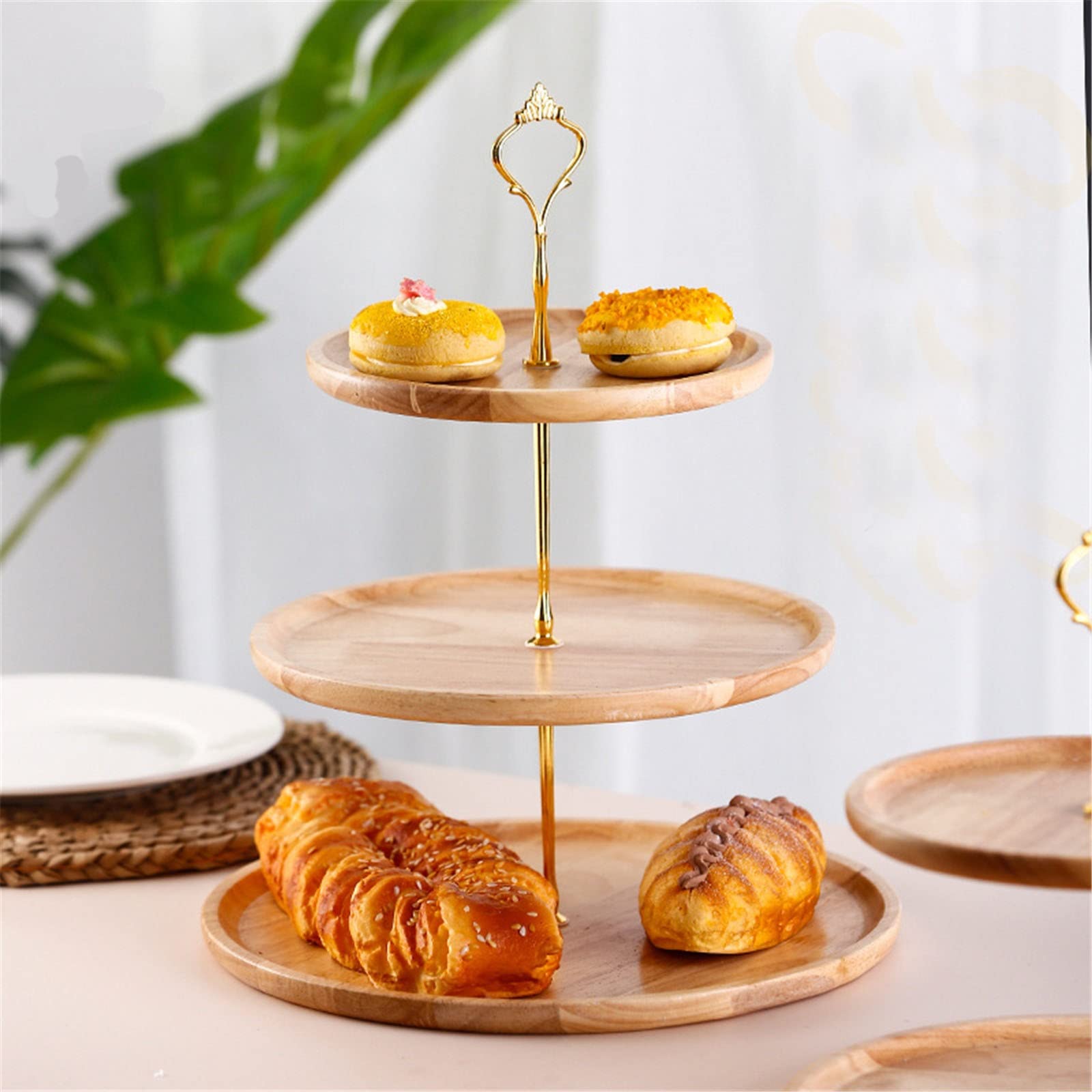 Présentoirs à Gâteaux Présentoir à gâteaux en bois avec plateau fruits et desserts pour Fêtes Mariages et Anniversaires(25x37cm)