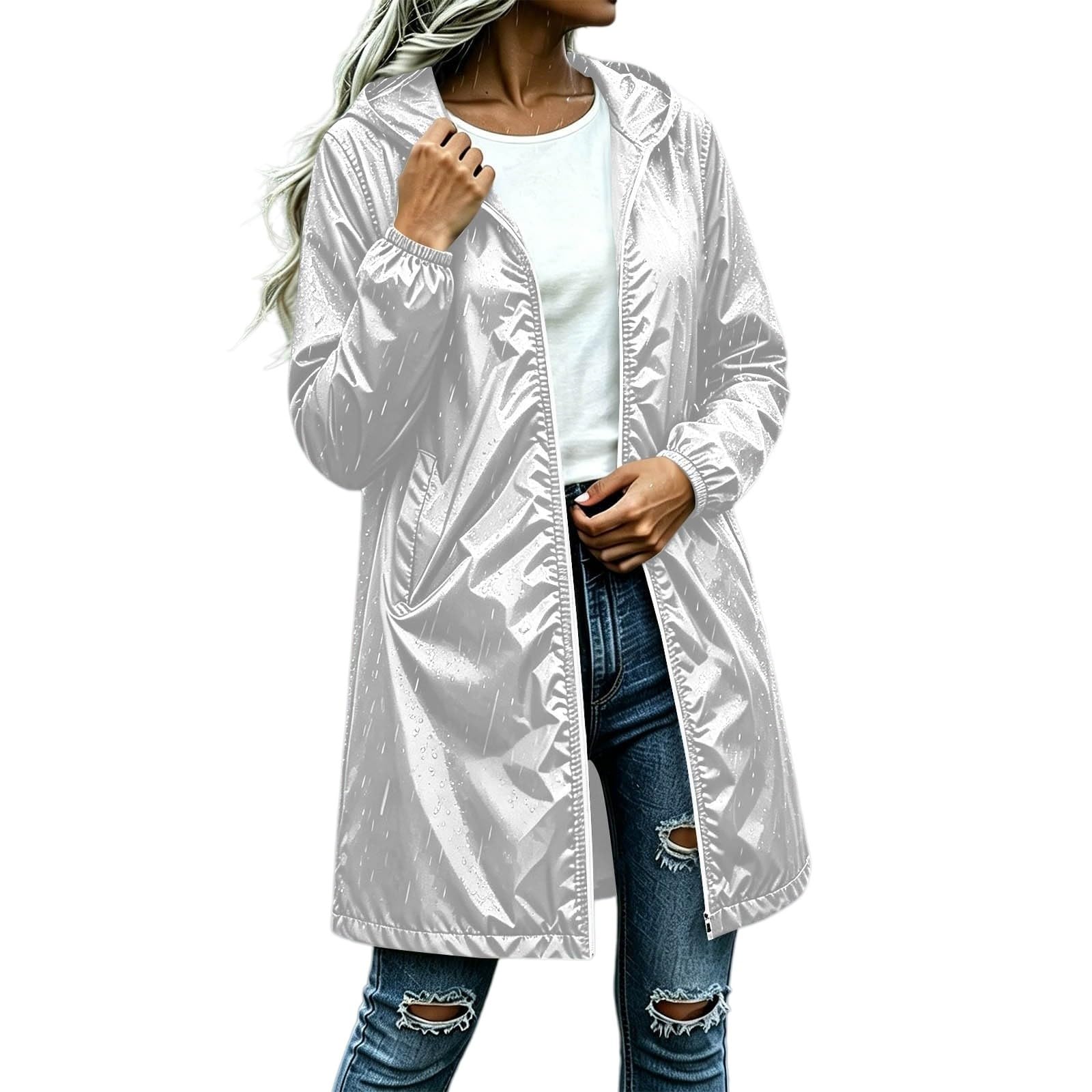 Chubasquero ligero para mujer, resistente al agua, transpirable, chaqueta de entretiempo con capucha, chaqueta con capucha, chaqueta con capucha, chaqueta cortavientos, trekking, chaqueta deportiva