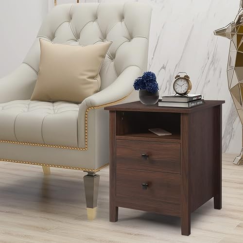 Miniatura 7 de Vikiullf Mesitas de noche para dormitorio, juego de 2 mesitas de noche de madera, mesita de noche, mesita de noche con cajones, muebles de