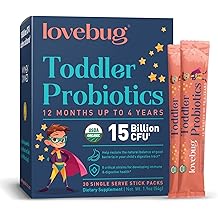 Lovebug Kids Probiotic Powder with Prebiotic Fiber - Toddler Immunity Support &amp; Constipation Relief - USDA Organic Probiotics for Childrens Gut &amp; Digestive Health (Ages 1-4) - 30 Pack (Unflavoured)