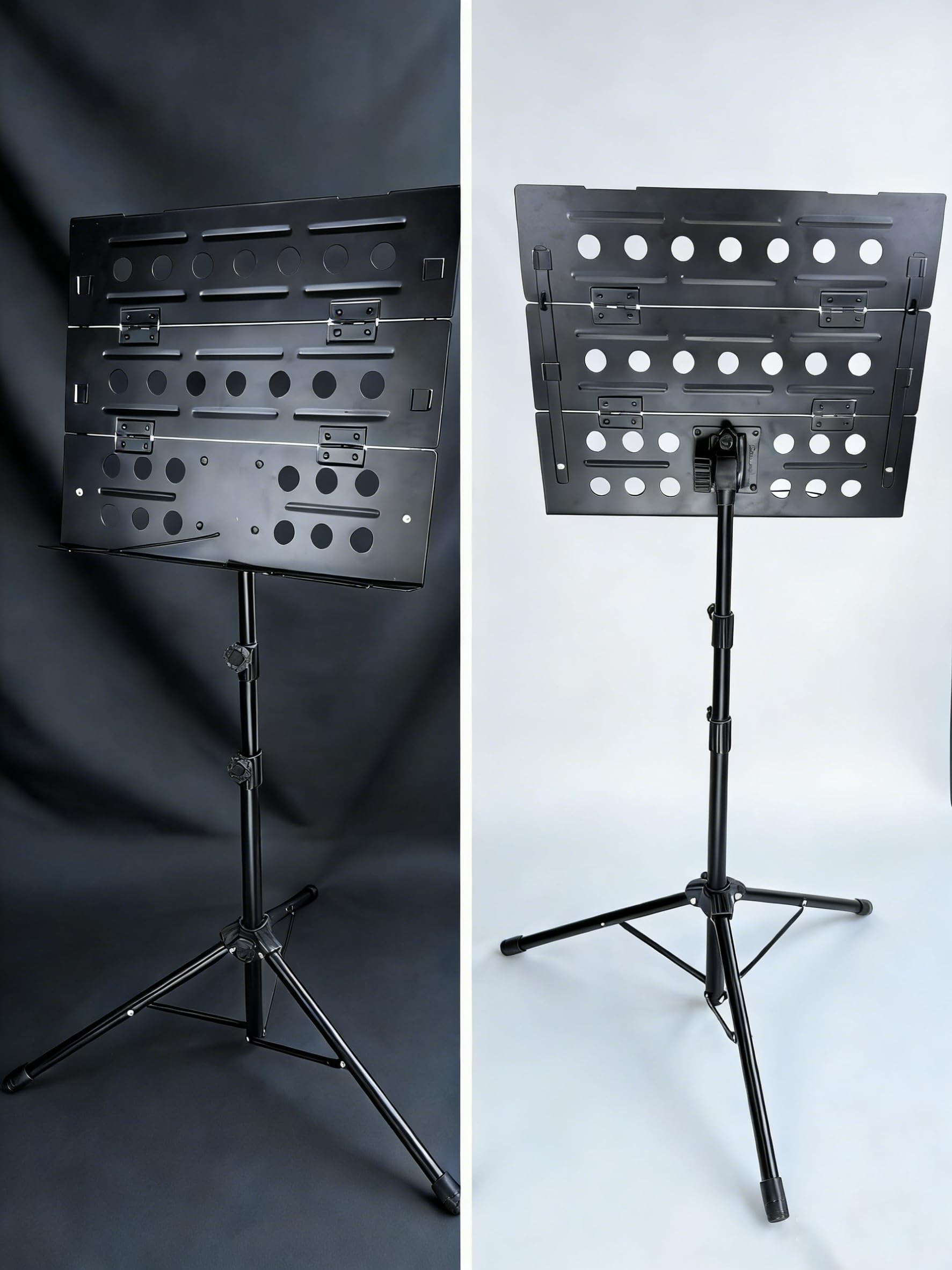 Pupitre de partition professionnel pliable robuste en métal avec plateau perforé, réglable en hauteur et pliable, avec sac de transport, idéal pour les spectacles de groupe et les répétitions