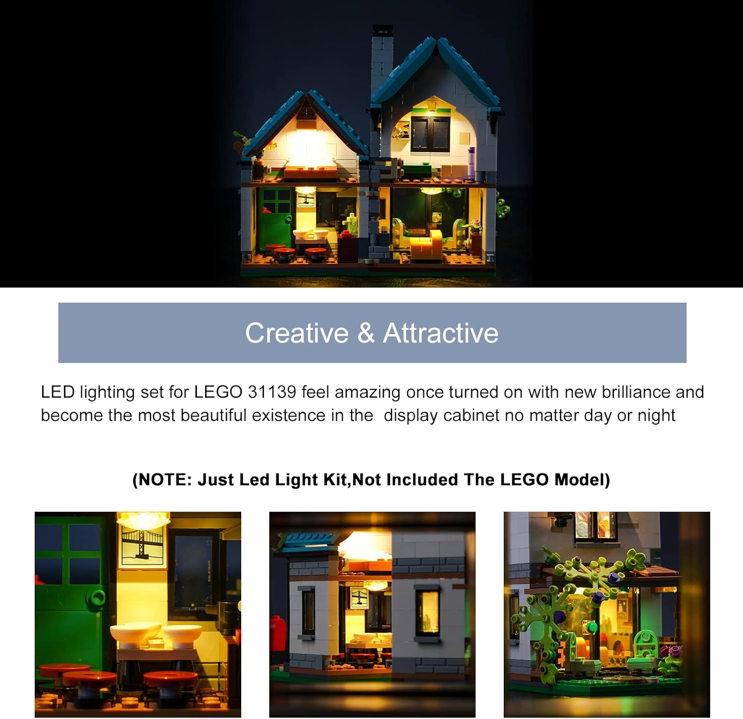 BrickBling LED Light Kit Compatible with Lego Creator 3 in 1 Cozy House Toy Set 31139, Creative Lights Compatible with Lego Cozy House-Lights Only, No Model Included