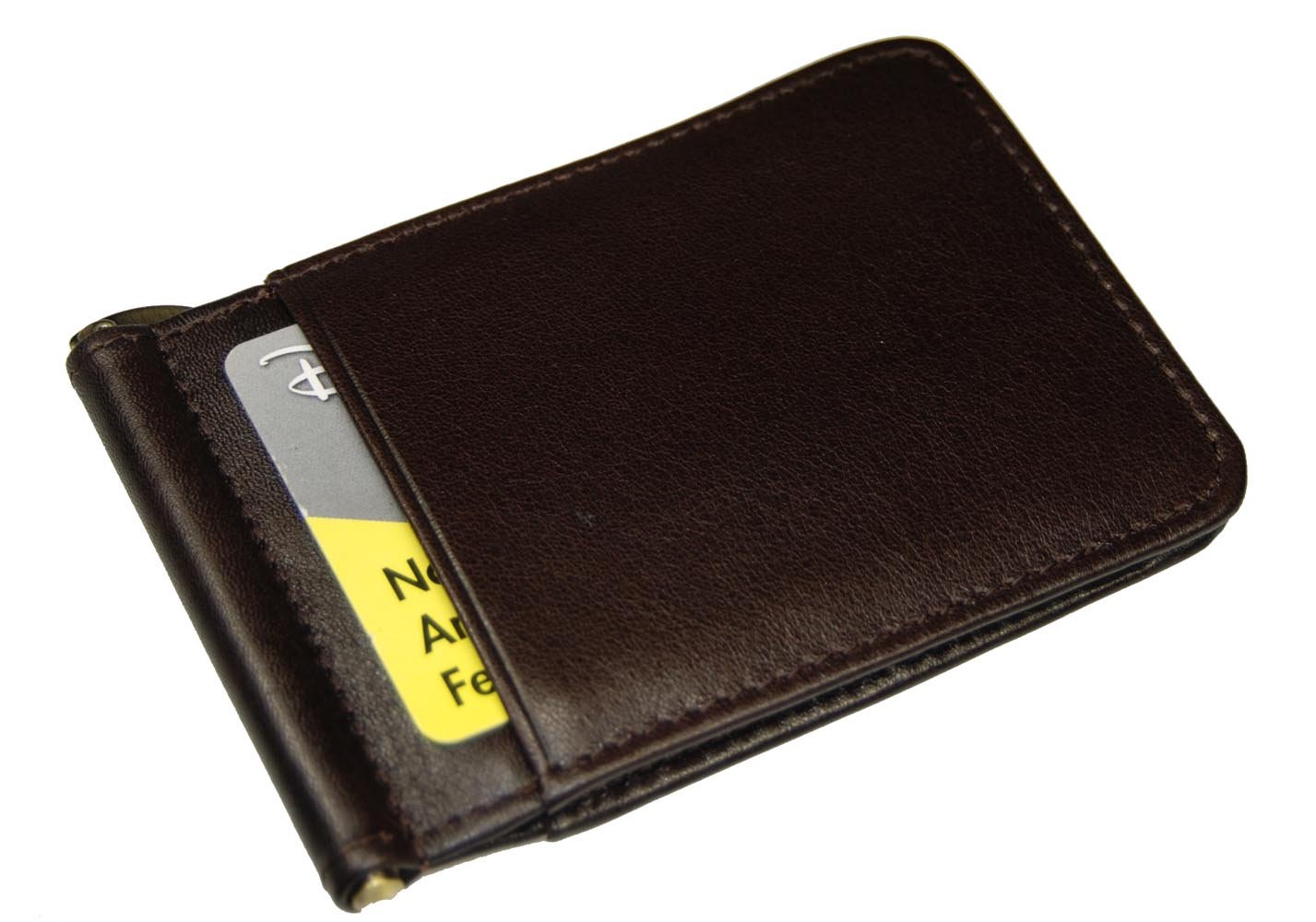 Castello Italian Soft Nappa Leather Billfold Money Clip Wallet (Dark Brown)