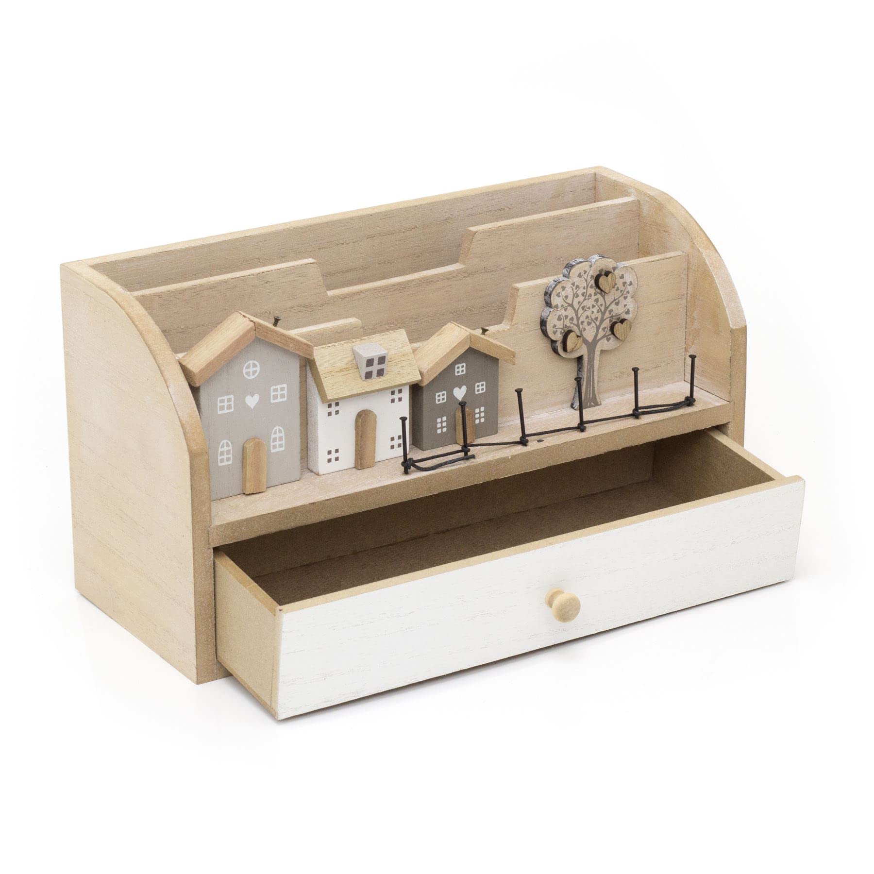 Portalettere in legno shabby chic a forma di casa e albero genealogico, organizer in