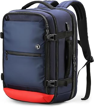 Swissdigital Design Travel Backpack 43l with USB Charging Port Laptop Backpack,TSA Friendly Flight Approved Carry-on Luggage Hand,Large Weekender Bag Fits 17 Inch Laptop Blue | SD1748-12