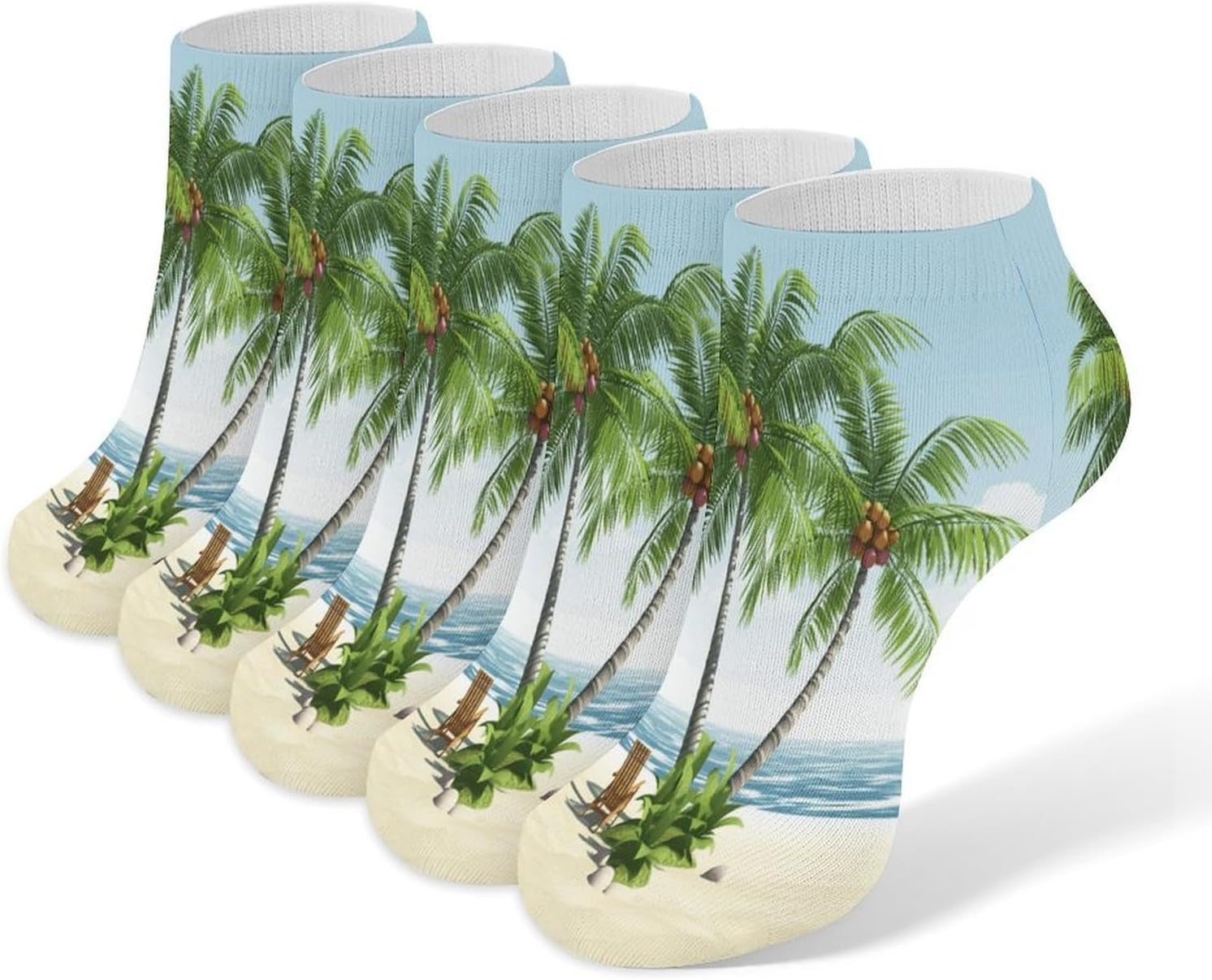 Tropical Palm Tree Ankle Socks 5 Pairs Soft Low Cut Sock for Adult Athletic Socks Running No Show Sock