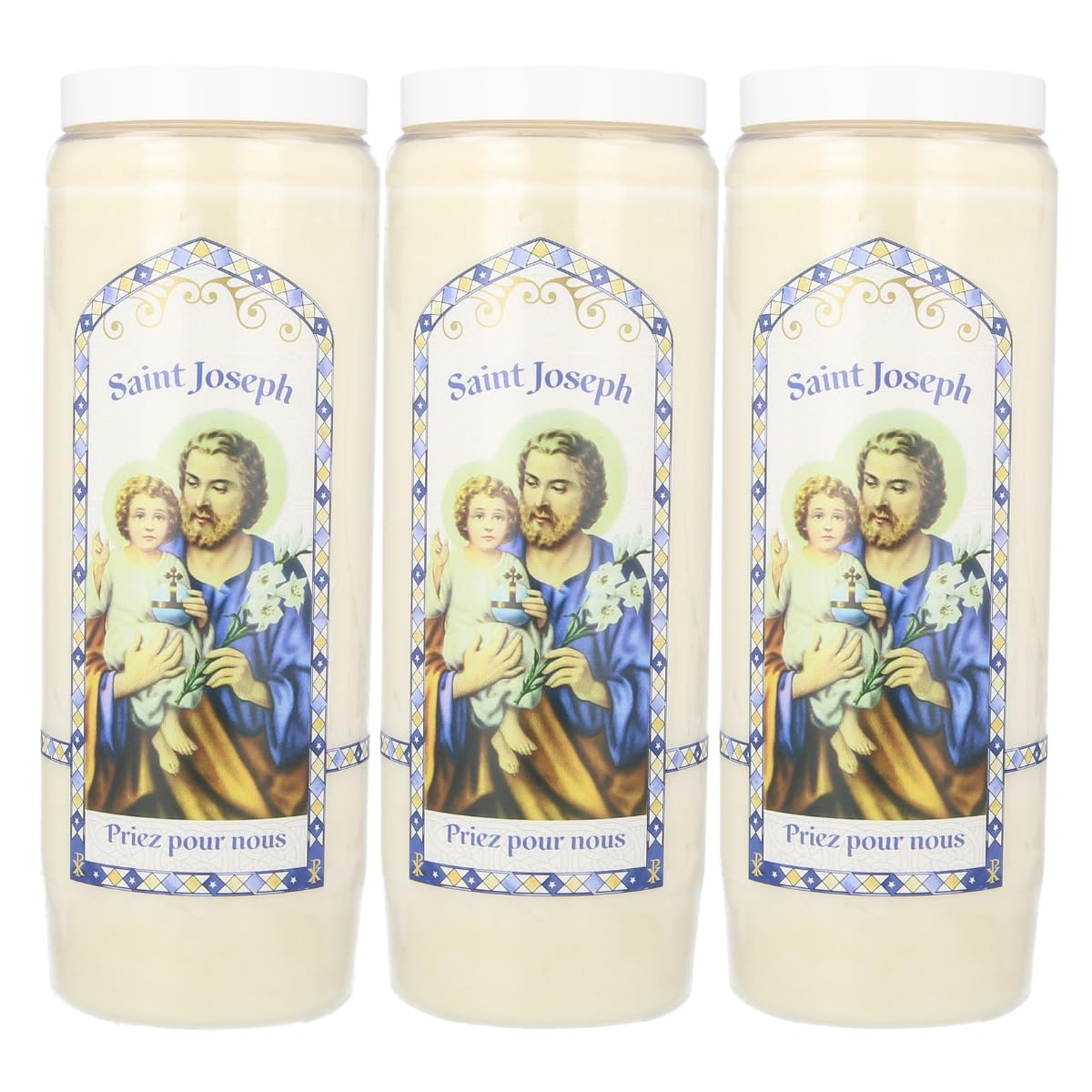 Lot de 3 Bougies de neuvaine de Saint Joseph avec prières - Bougie Neuvaine - Culte Chrétien en Cire végétale