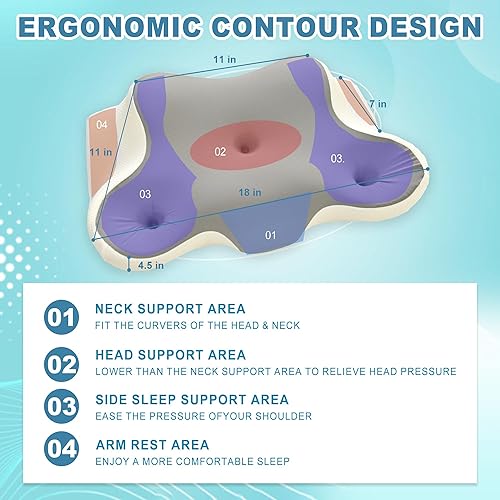 Miniatura 4 de DWCN Almohada cervical para aliviar el dolor de cuello y hombros, gel refrescante, soporte de espuma viscoelástica para dormir de lado, espalda,