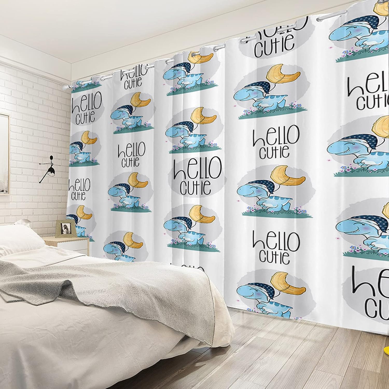 Yeele 42x85inches Cute Blue Dinosaur Thermal Insulated Printed Curtain for Kids Boys Bedroom Living Room Decor Cartoon Dinosaur Blackout Curtains with Grommets Waterproof Polyester Drapes 2 Panels