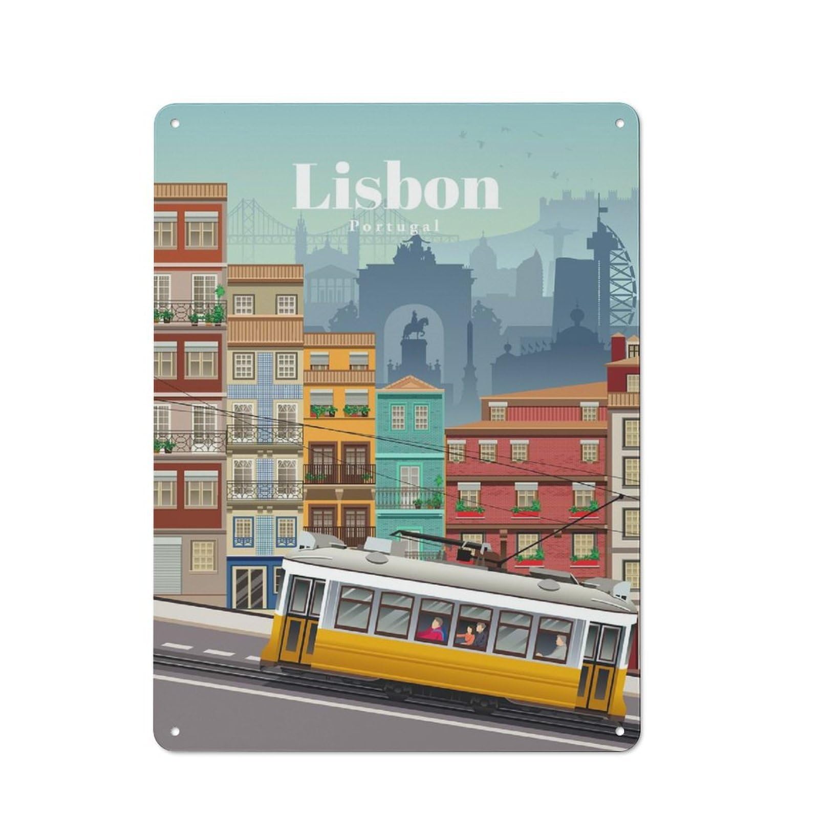 Junmoney Travel To Lisbon Rustic Metal Sign 40X30cm For Café Or Restaurant, Suited To Café Owners And Decorators