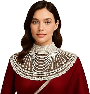 Victorian Style Lace Collar Neckpiece, High Neck Design, White Embroidered Mesh, Vintage Inspired Costume Accessory-picture-55