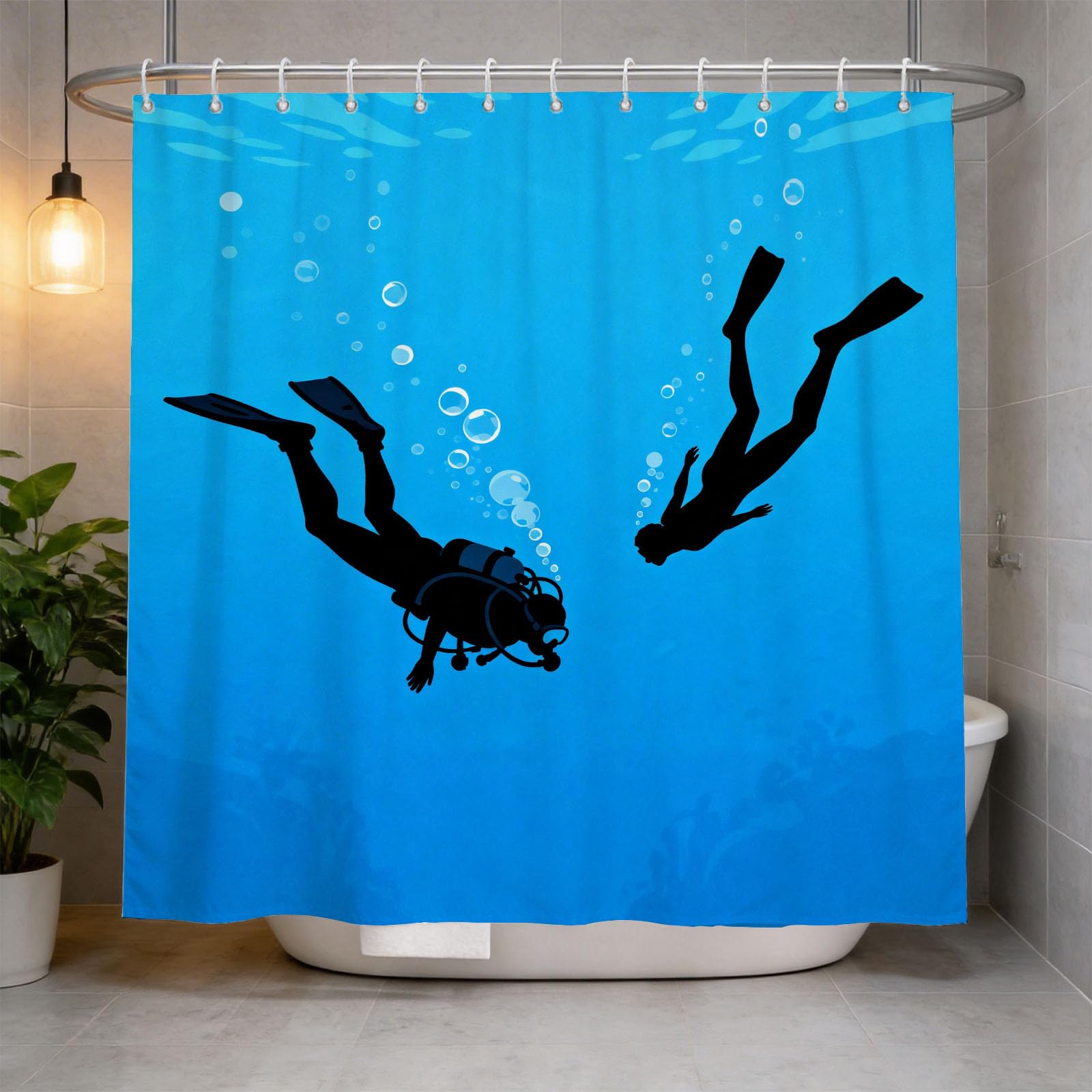Hongduo 3D Dive Shower Curtain for Stalls Bathtubs Adventure Bathroom Decor Shower Curtain Set Polyester Fabric Waterproof 180x200cm/71X79 Inch with Hooks