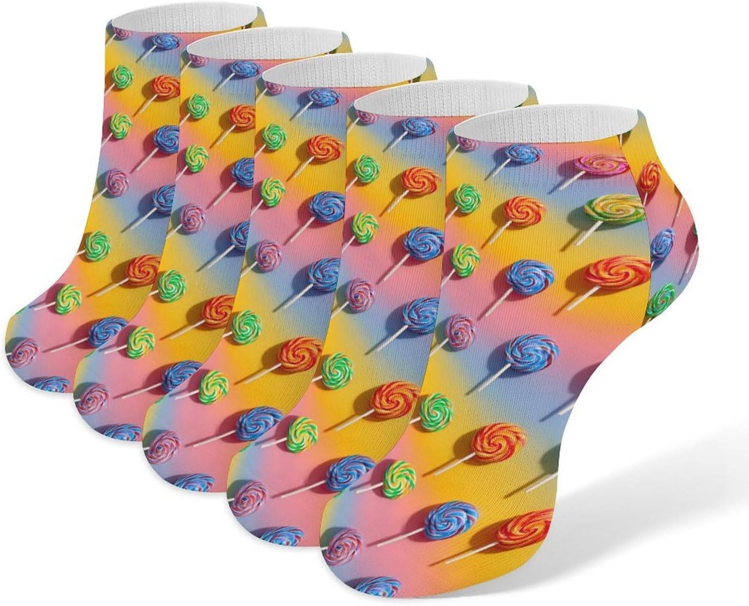 Lollipop Rainbow Socks for Men Women 5 Pairs Ankle Socks