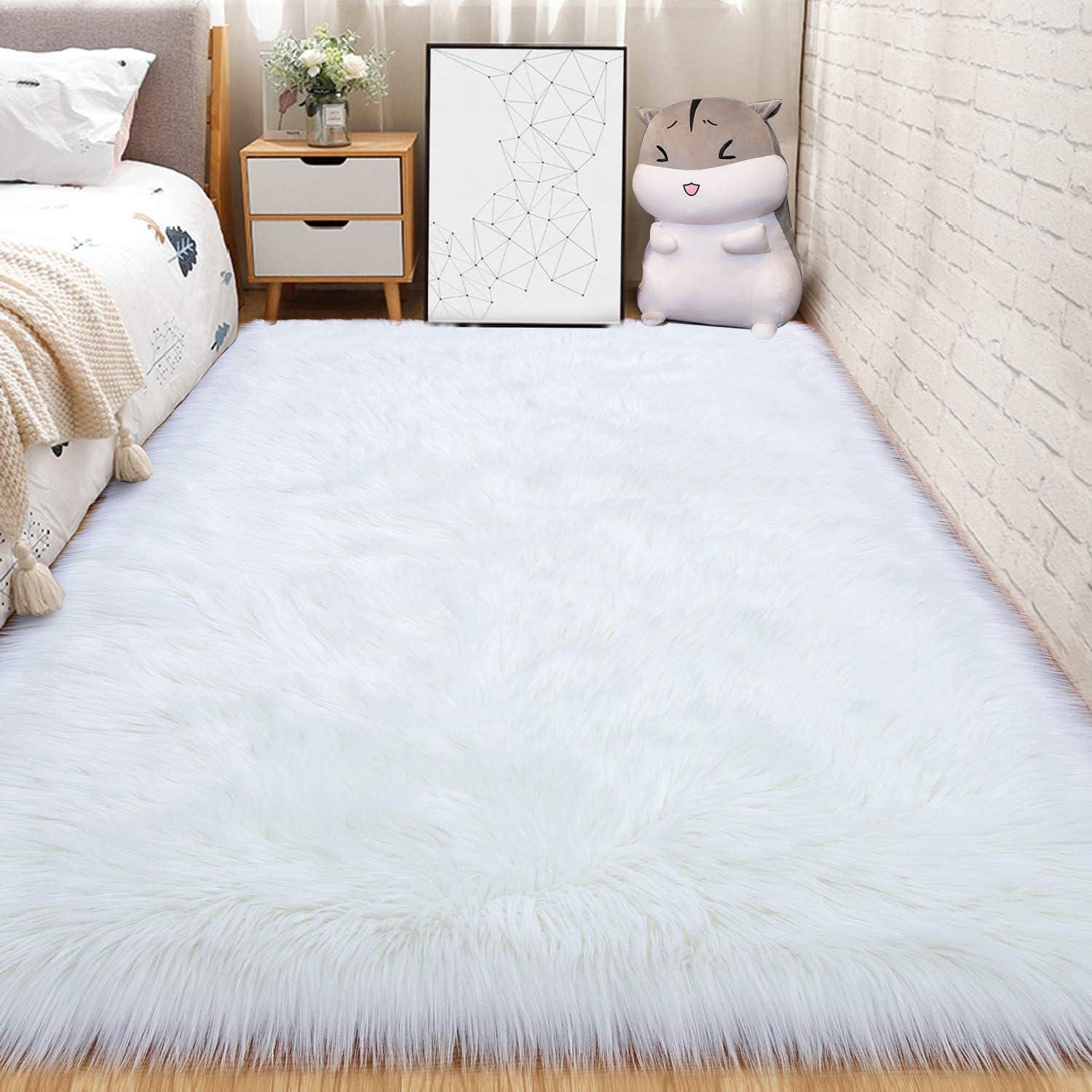 Tapis en peluche blanc 90x90 cm non coulissant pour chambre