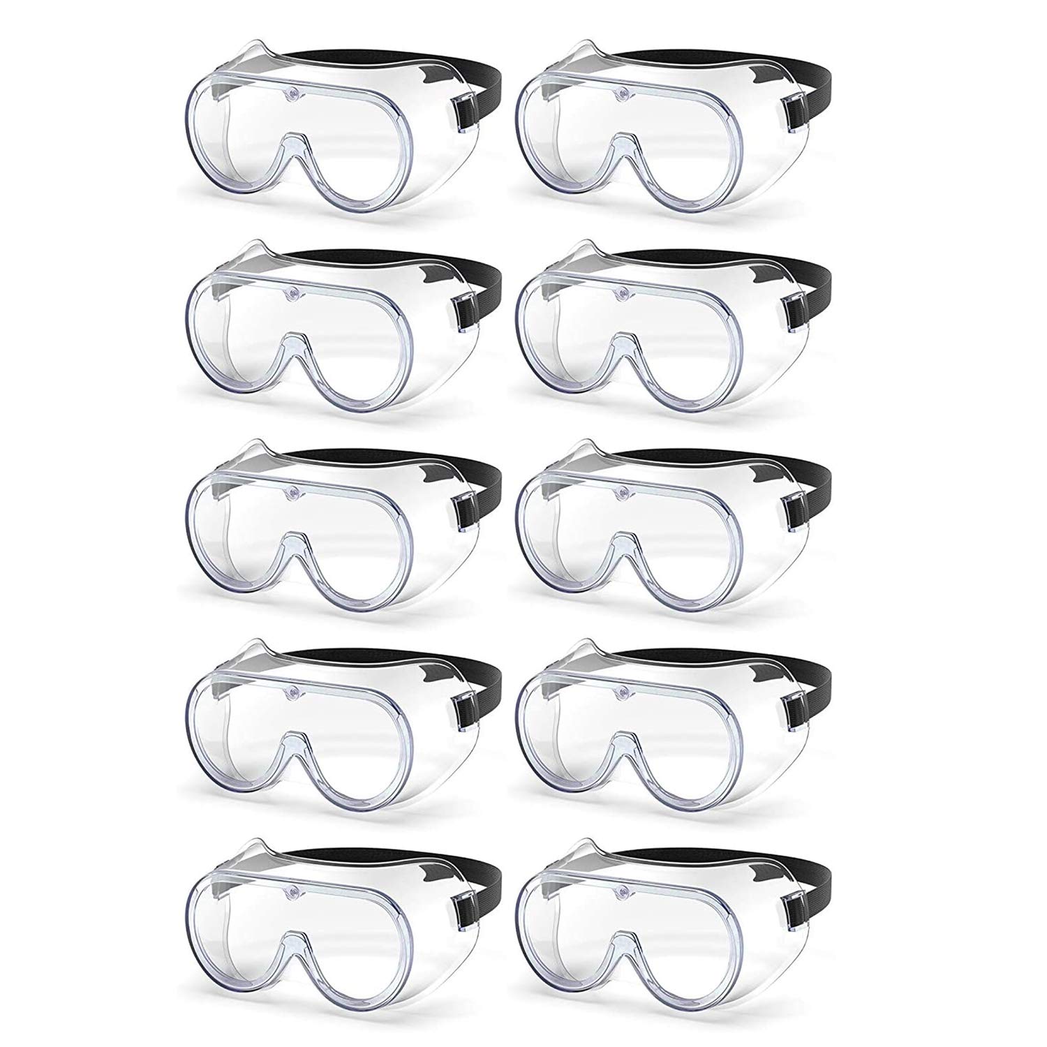 LOVETRENDS Paquete de 10 gafas protectoras de seguridad para los ojos, resistentes a los líquidos, con lentes transparentes, antiniebla, vapor, polvo y viento (10)