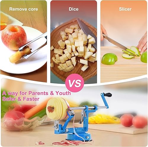 Miniatura 4 de Pelador de manzanas, pelador de acero inoxidable para cortar manzanas, duradero y resistente, aleación de magnesio fundido a presión, descorazonador