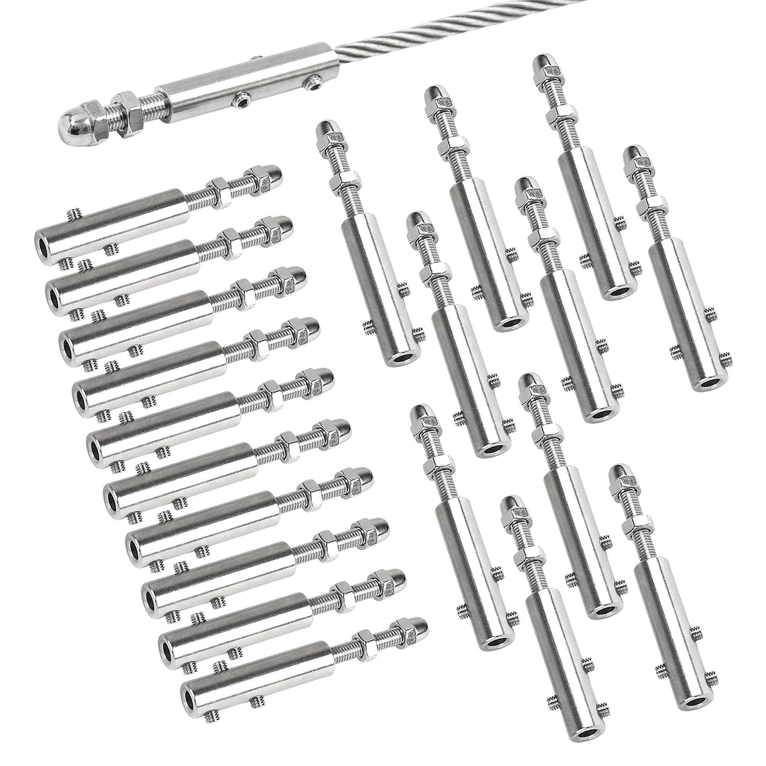 Lot de 20 Tendeurs de Câble en Acier Inoxydable, Tendeur Cable Inox, Garniture de Tension pour Câble 4mm, Garniture de Tension Robuste pour Les Installations de Clôtures ou Rambardes