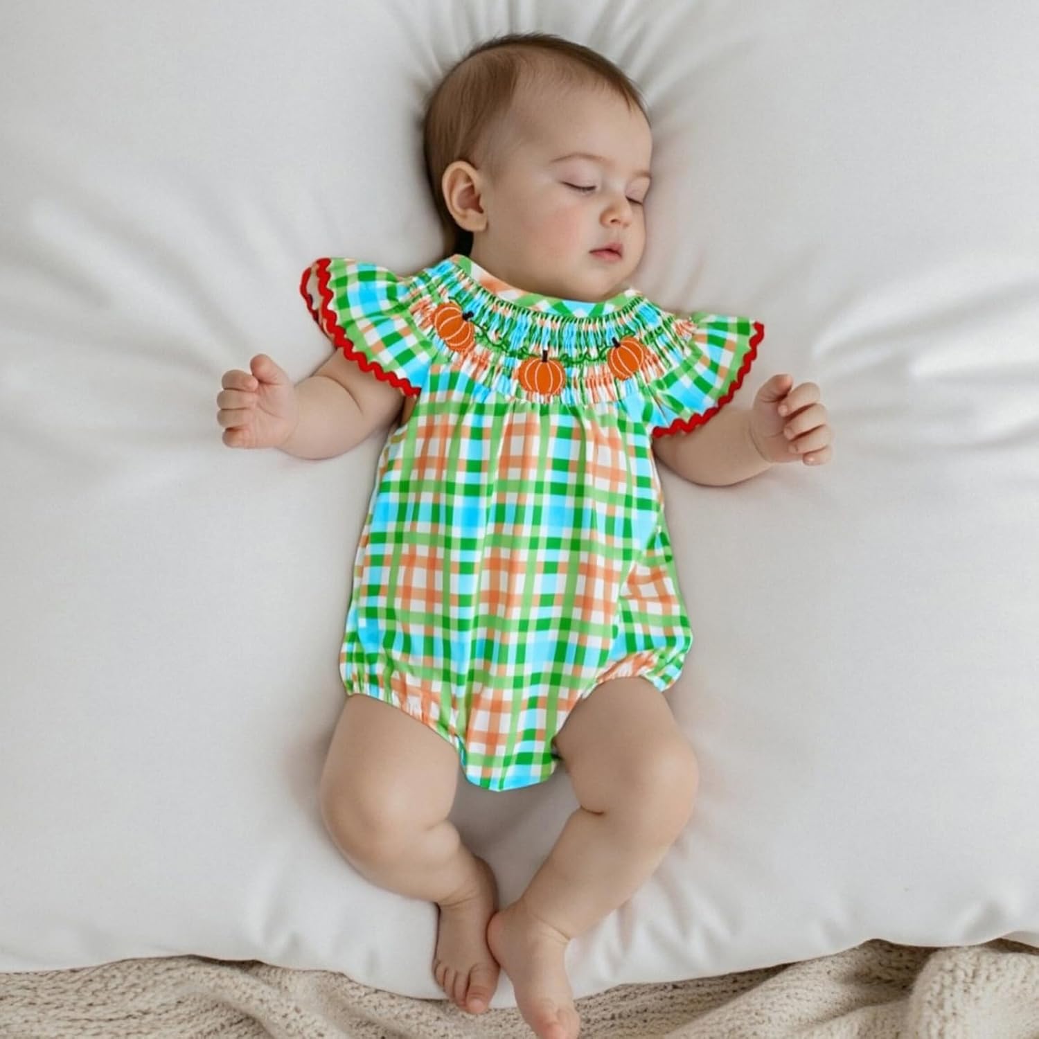 Kayotuas Newborn Baby Girls Smocked Bubble Romper Cute Embroidery Ruffle Gingham Bodysuit Dress Infant Toddler Summer Clothes - Image 3