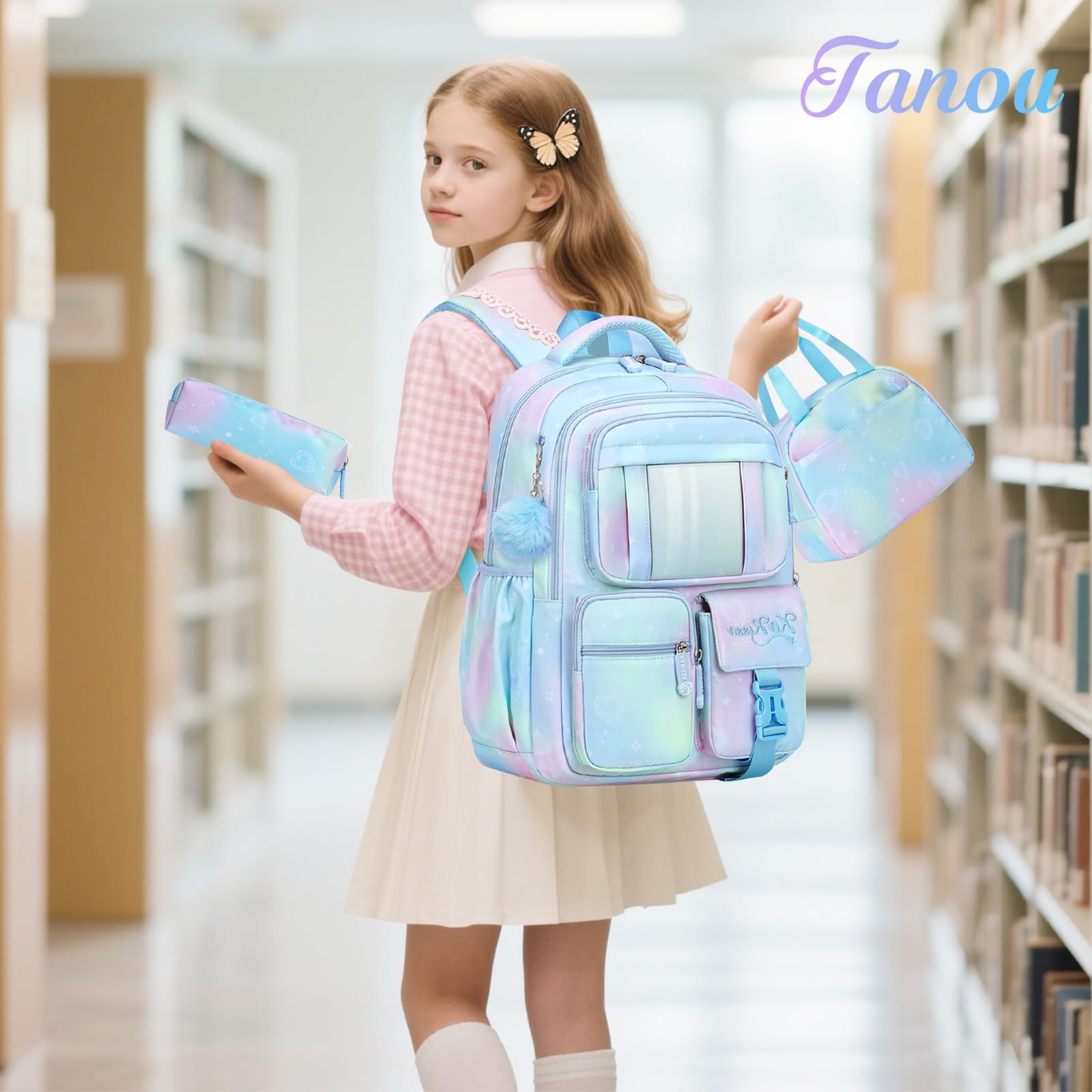 Tanou Conjunto de Mochilas Escolares Niña 3 Piezas, 7-12 Años