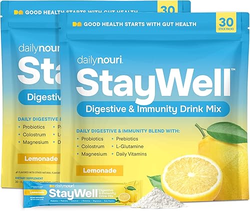 DAILYNOURI StayWell - Mezcla de bebida digestiva e inmunitaria  Apoya la salud intestinal, la digestión, la inmunidad y la energía  Probióticos,