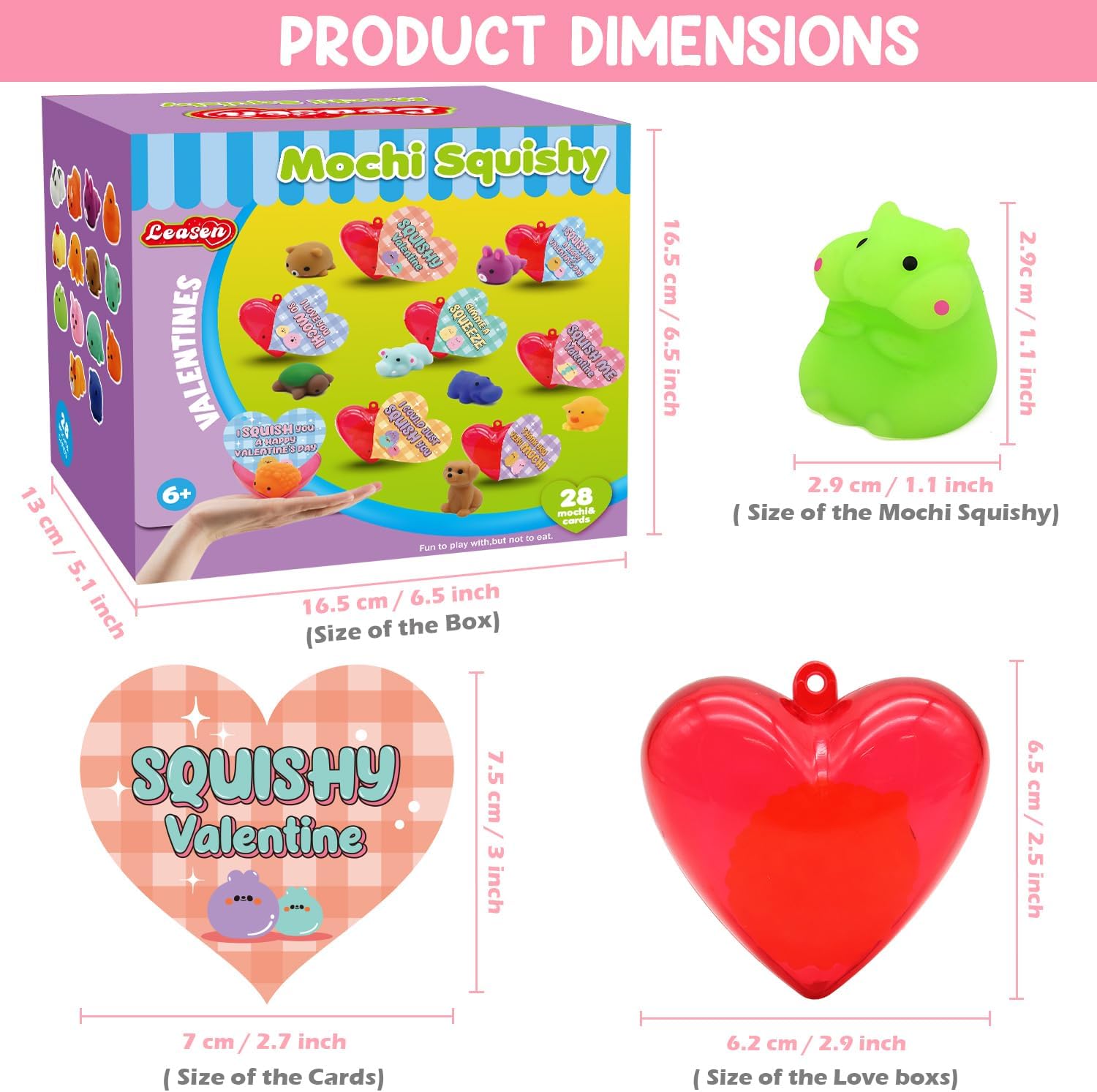 28 Pack Valentine Mochi Squishies Toys and Valentine Cards for Kids, Animal Mochi Squishies Toys Filled Hearts, Kawaii Squishies Stress Relief Fidget Toys for Classroom Exchange Party Favors Prizes