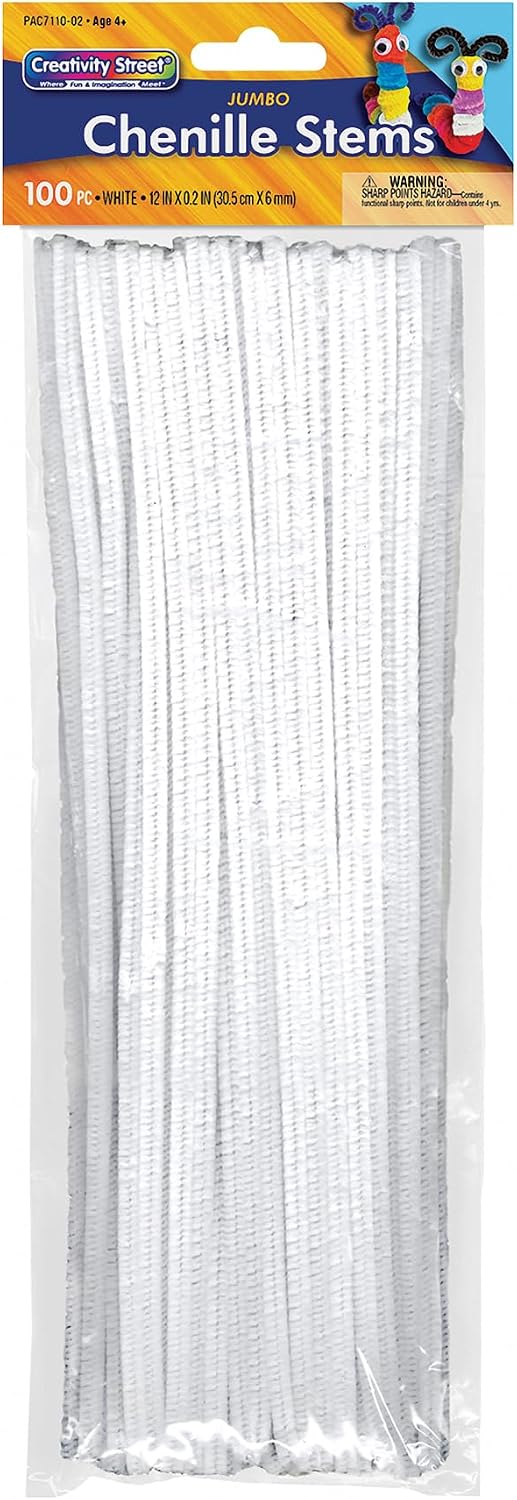 Creativity Street Chenille Stems/Pipe Cleaners 12 Inch x 6mm 100-Piece, White