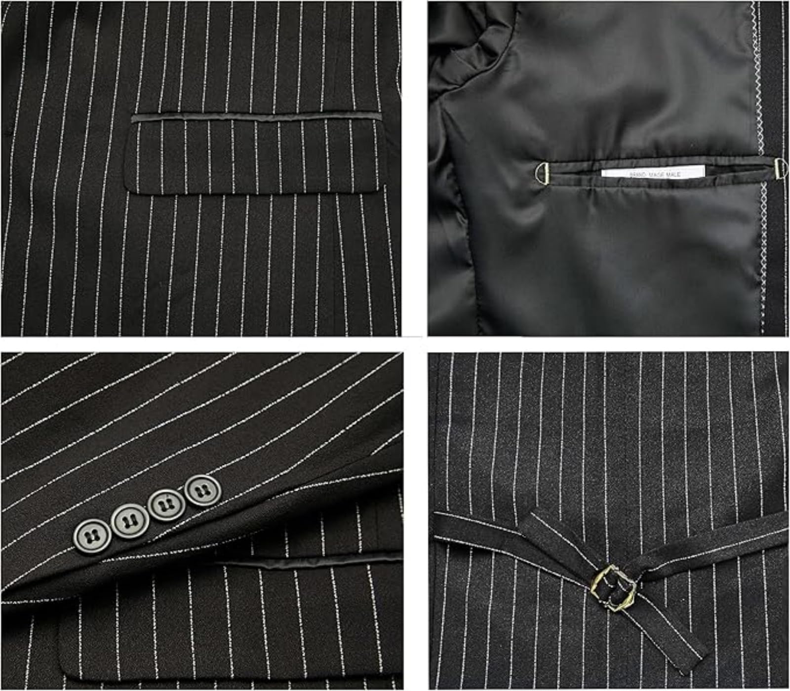 TSxuelian Męski prążkowany 3-częściowy garnitur slim fit elegancki jednorzędowy biznes wesele marynarka kamizelka i spodnie zestaw