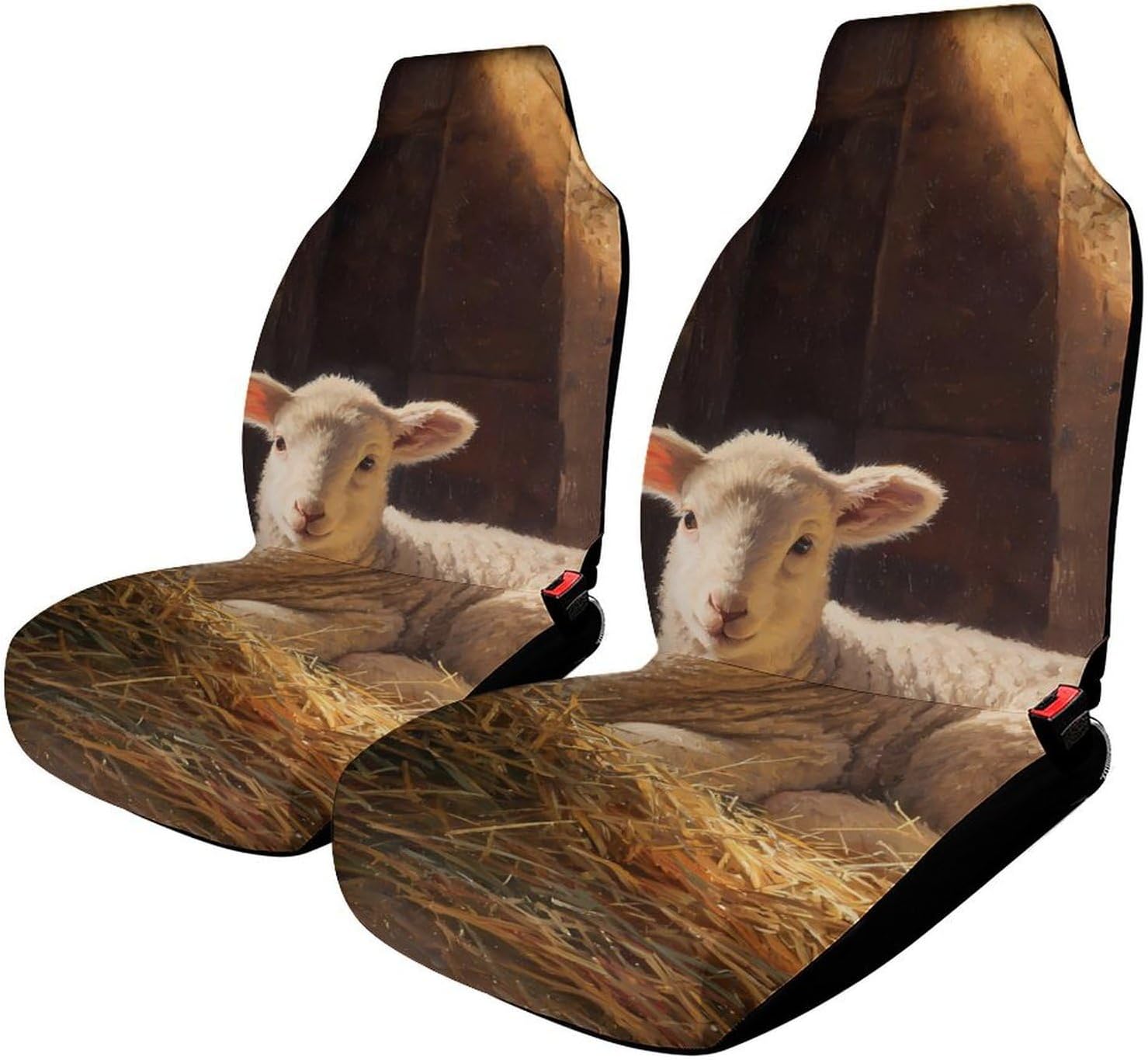Lamb Sheep Lying in Haystack Car Seat Protector Front Seats Universal Fit Automotive Accessories