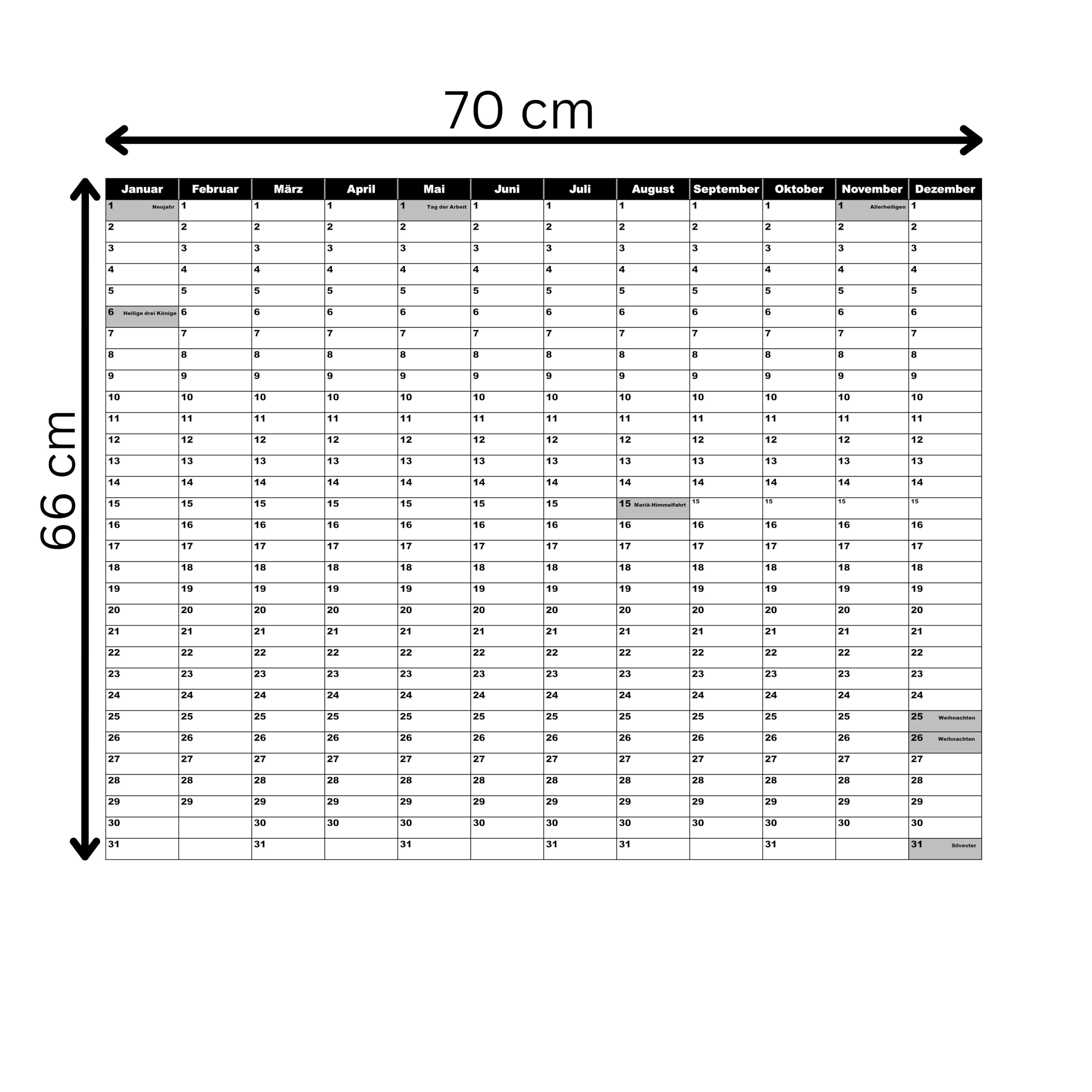 XL Wandplaner 70x66 cm, statisch selbsthaftend, abwischbar, wiederverwendbar & rückstandsfrei. Wandkalender, Jahresplaner für Büro & Familie mit Monats- & Wochenplaner. Größe zw. DIN A1 und DIN A2