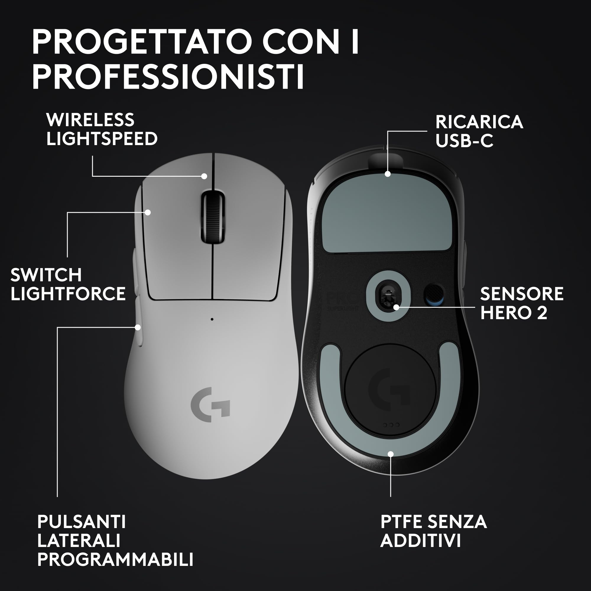 Logitech G PRO X SUPERLIGHT 2 DEX wireless gaming mouse | Für PC/Mac, 60g rechtshändige Maus, 5 programmierbare Tasten, USB-C, 44k DPI Sensor, bis 8 kHz Polling-Rate - Bianco