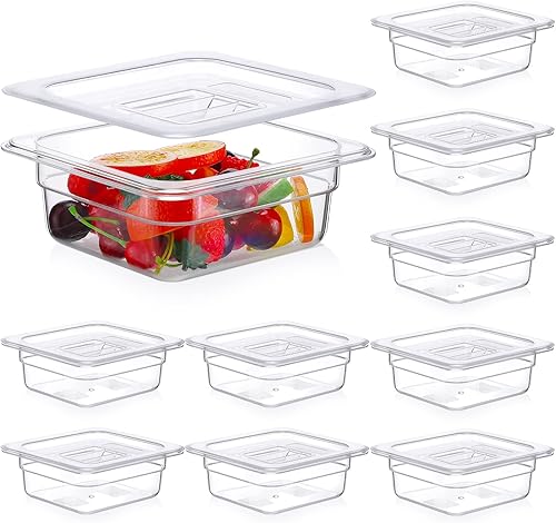 Sieral Recipientes transparentes para restaurantes de tamaño 16 con tapas, cuadrados Cambro para almacenamiento de alimentos, recipientes de barra