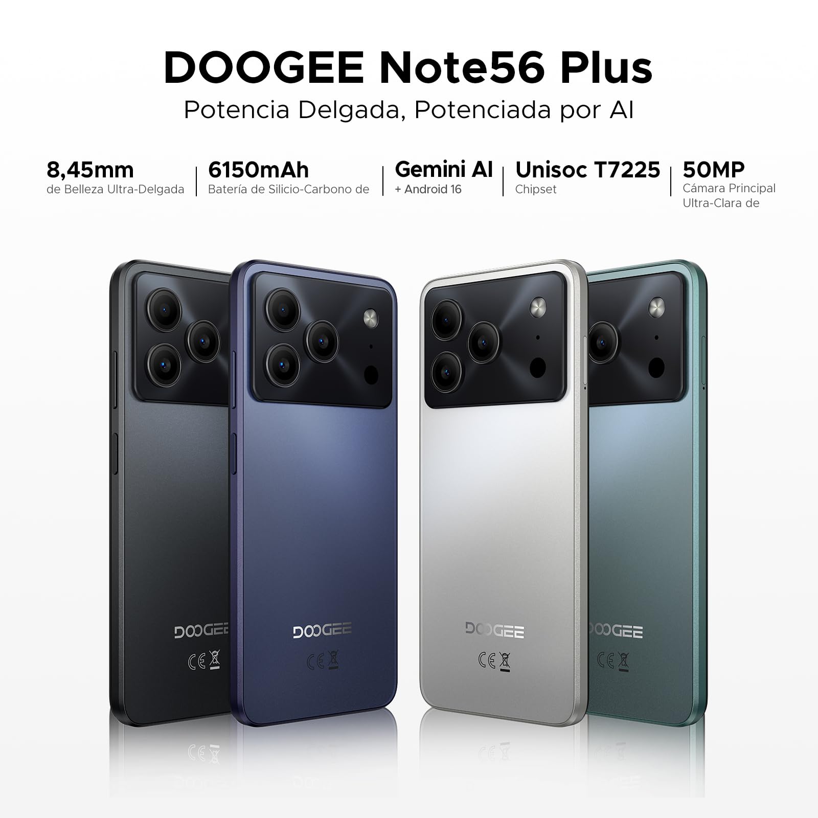 Note56Plus Andriod 16 Telefono Movil, 48GB+256GB/2TB Smartphone Octa Core 6.56" HD+ 90Hz Móvil, Batería 6150mAh, 50MP+8MP, Teléfono Móvil 8.5mm, Dual SIM 4G/ GPS/NFC/Huella/Face ID