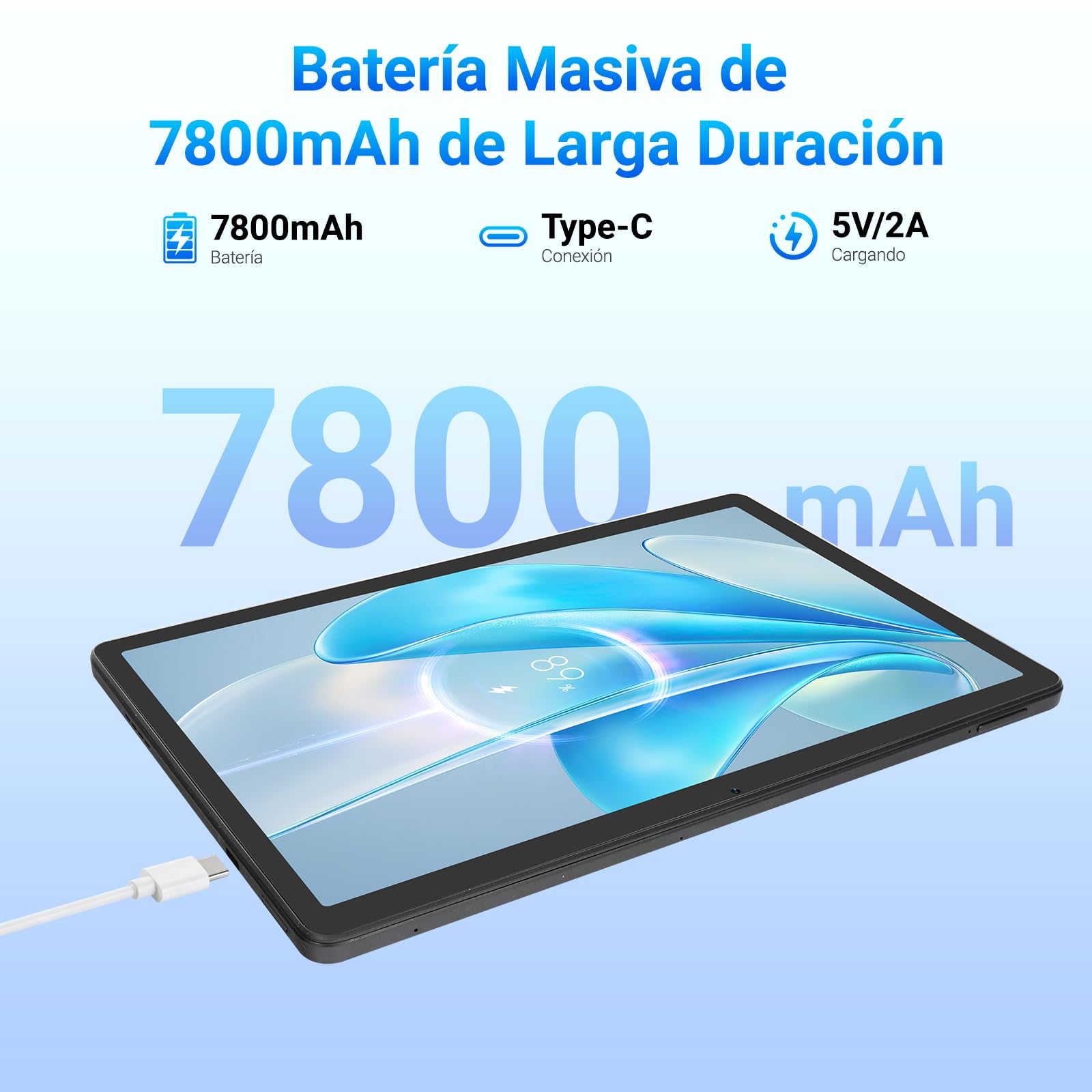 Tablet Android 16, Tableta de 11 Pulgadas, 32GB RAM+256GB ROM (TF 1TB), 7800mAh, 5 Núcleos, 1280 * 800 Pantalla HD, WiFi 6, Widevine L1, Bluetooth 5.4, 5MP+8MP, Face ID, GPS Tableta Pad