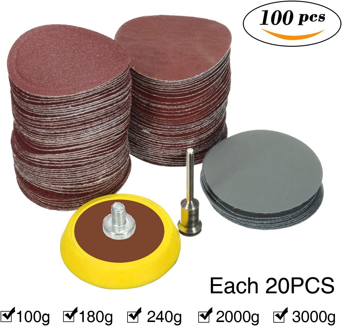 SAFETYON 100pcs Sandpaper Set with Backing Pad 1 Inch, Sanding Discs Sandpaper 80 - 5000g, Sanding with Sanding Pad and Shaft