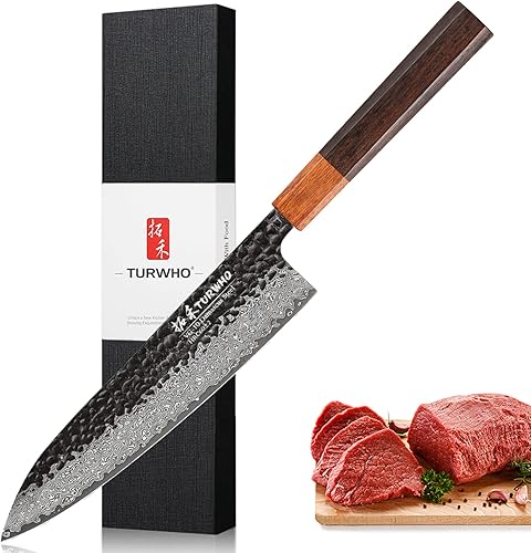 Cuchillo de chef hecho a mano japonés de 8 pulgadas, 67 capas, cuchillos de cocina de acero de Damasco forjados a mano