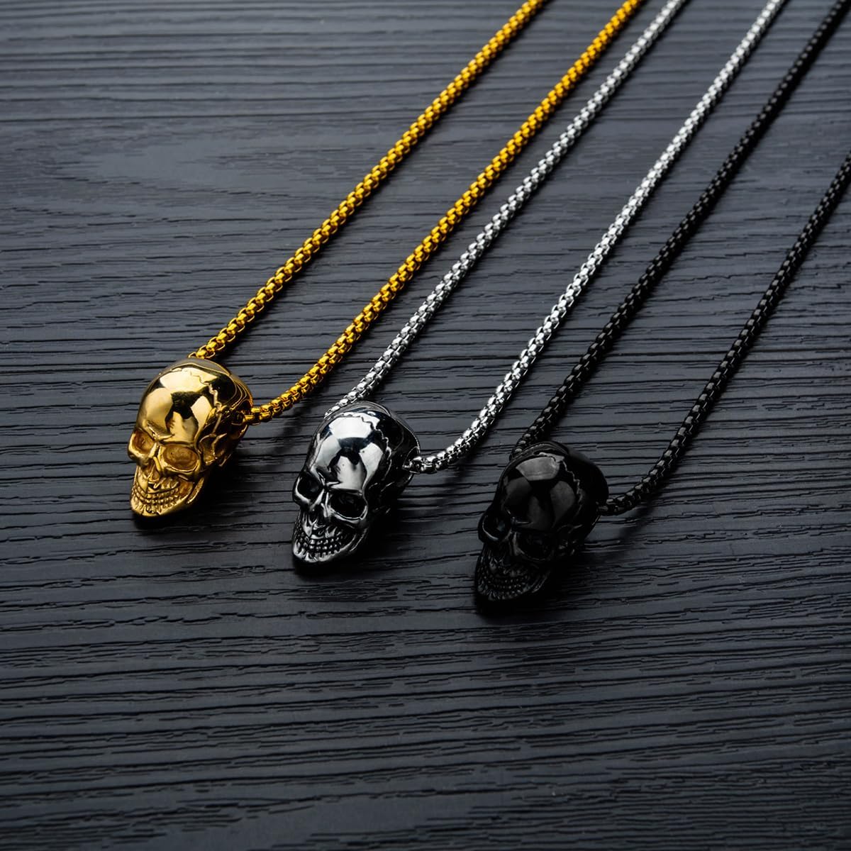 PINK TOWN Punk Style Skull Necklace for Men Stainless Steel Gothic Skull Pendant Necklace Personalized Hip Hop Rock Biker Pendant Necklace Christmas Halloween Birthday Party Costume Jewelry - Image 2