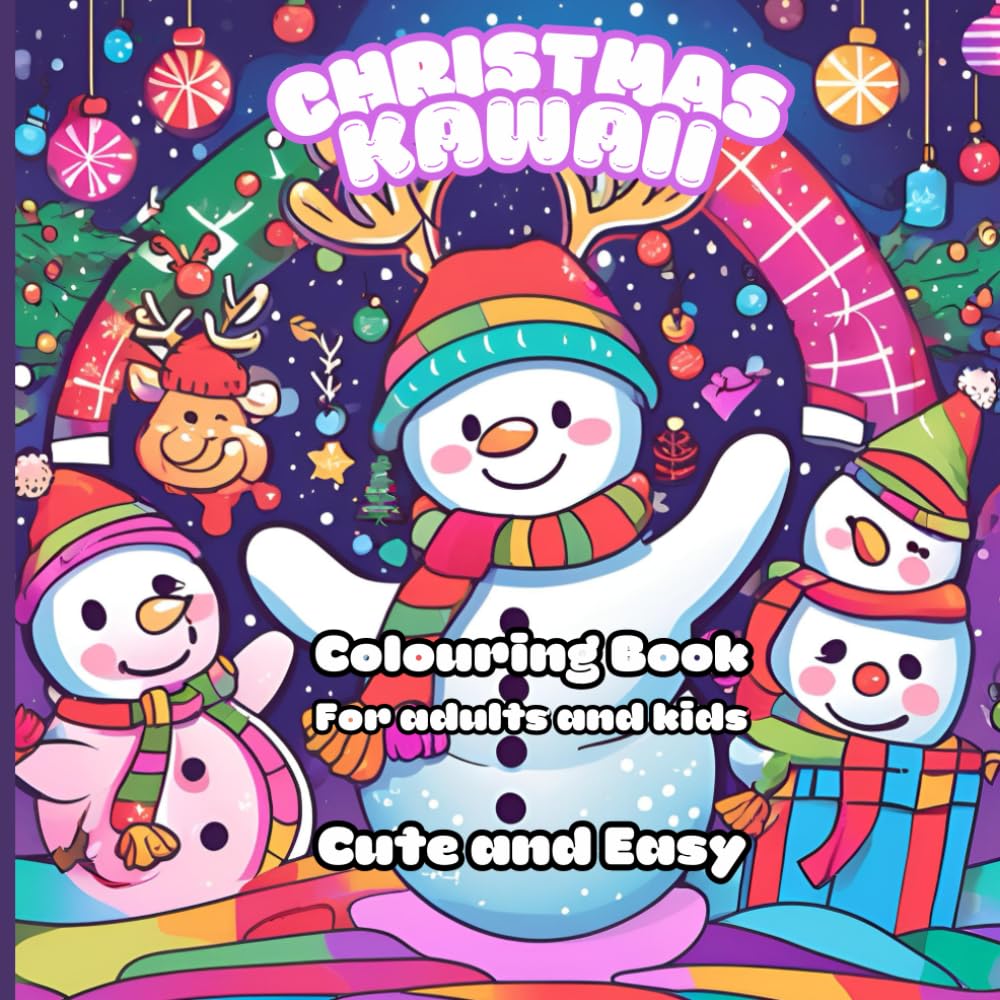 Cute and Easy Christmas Kawaii Colouring Book: Cute and easy festive colouring fun for adults and kids
