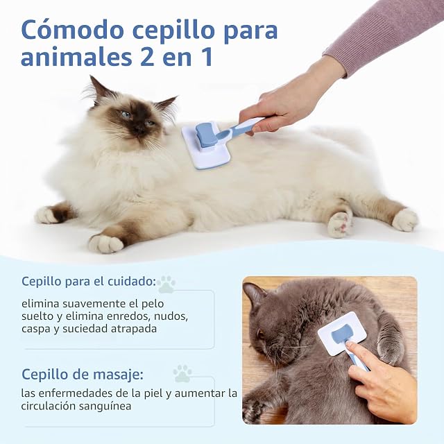 Foto 5 de 7 de Vinabo - Cepillo autolimpiante para perros pequeños, 2 en 1, para pelo largo o corto, azul, para adultos…