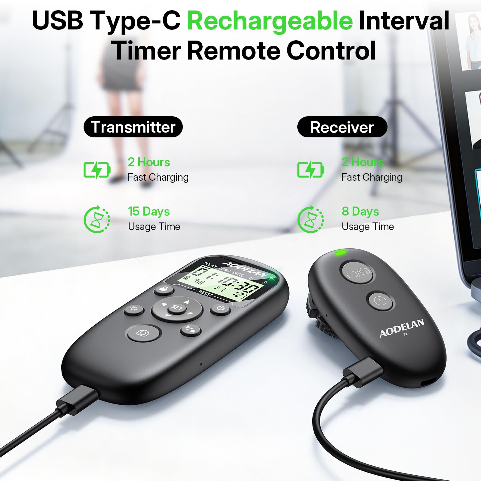 Mando a distancia inalámbrico con temporizador de cámara recargable (recargable para Sony)