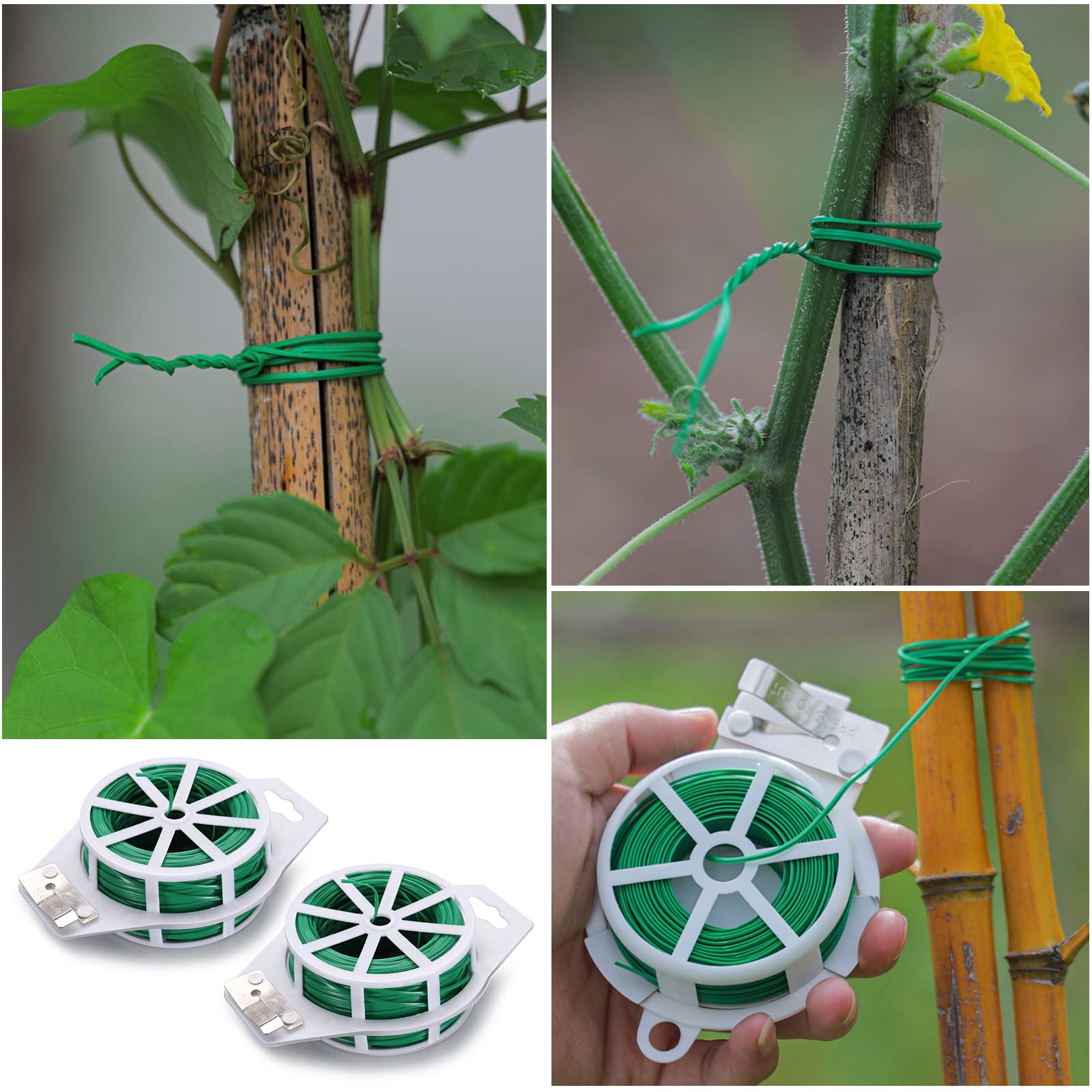 Jardín Planta Lazos 2 Piezas 100 m Alambre de Jardín Recubierto de Plástico Alambre Plastificado con Cortador para Jardinería Hogar Oficina