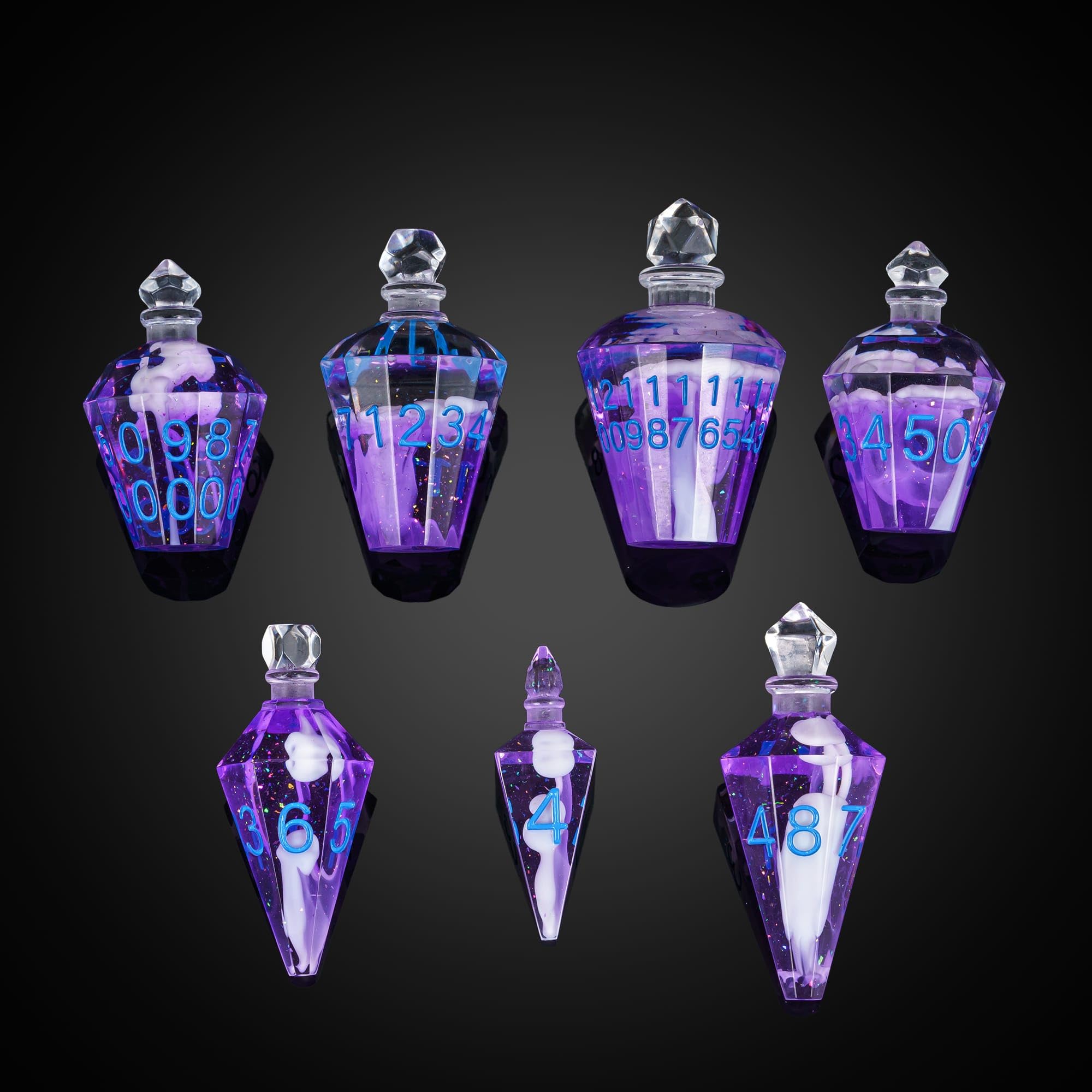 Cusdie 7-Die Sharp Edges DND Dice Set, Potion Shaped D&D Dice, Handcrafted Polyhedral Dice Set