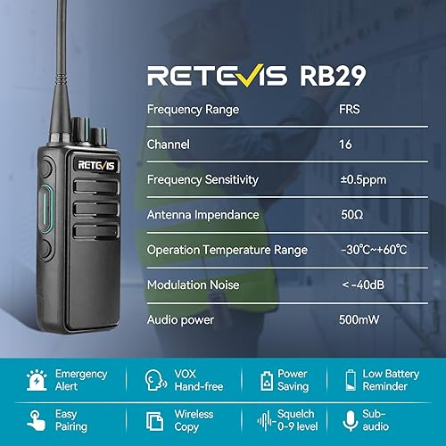 Miniatura 5 de Retevis RB29 Walkie Talkies de largo alcance, radios recargables de 2 vías con micrófono de altavoz de hombro, clonación inalámbrica, radio de 2