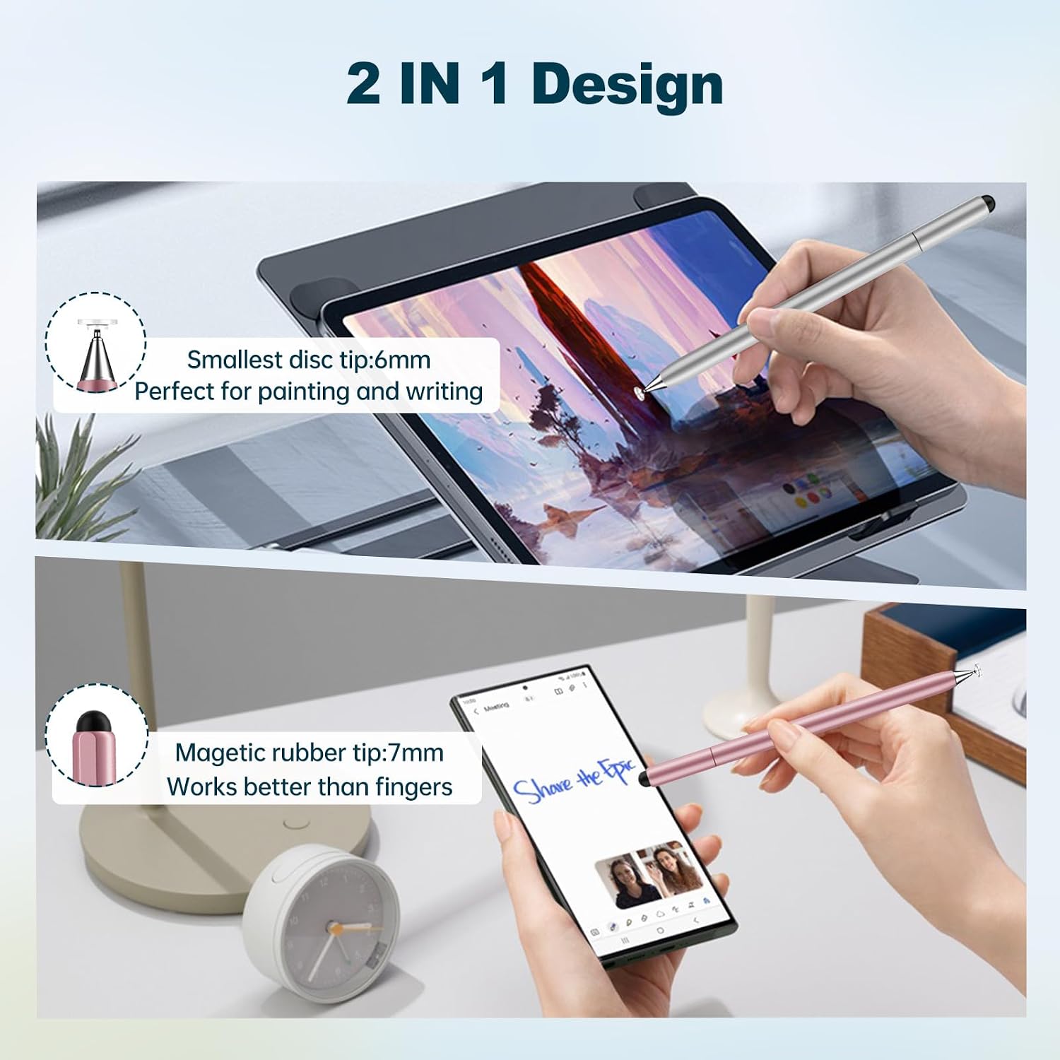 Stylus Pen for Touchscreen, 2-in-1 Magnetic Body & Rotate Stylists Pens image 4