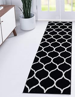 Unique Loom Trellis Frieze Collection Area Rug - Rounded (2' x 8' 8" Runner, Black/ Ivory)