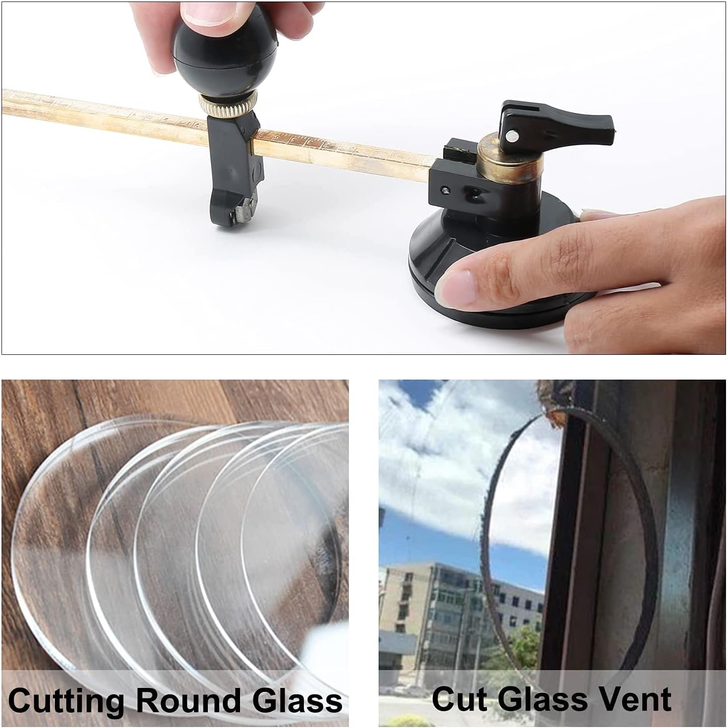 Glass Circular Cutter, 60cm Adjustable Compasses Type Circular Glass Cutter, with Suction Cup, for Glass Ceramic Tile, Black