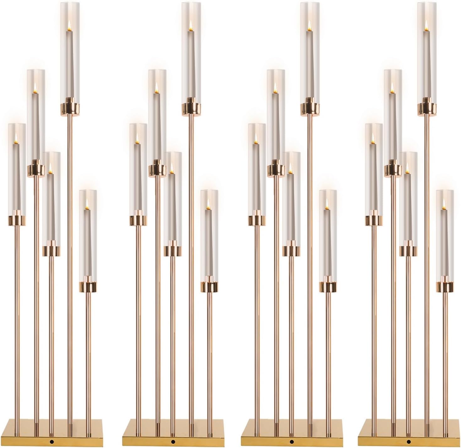 4Pcs 5 Arm Gold Floor Candelabra Centerpieces, 42.5 Inch Tall Candelabra, Clear Candle Taper Candlestick Holder, Electric Candle Holder for Wedding Christmas Thanksgiving Party 1 Set